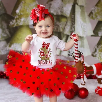 Mano 1-asis kalėdinis vaikiškas smėlinukas + suknelės komplektas Kalėdų vakarėlis Baby girl Suknelės Kūdikio trumpomis rankovėmis tortas Suknelės komplektas Mažylio drabužiai