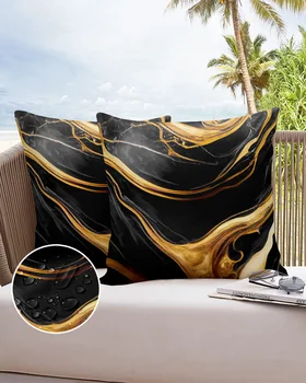 Marmuro aukso tekstūra Juodas vandeniui atsparus pagalvės užvalkalas Namų sofa Biuro mesti pagalvės dėklas Automobilio pagalvėlės užvalkalas Namų dekoras