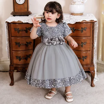 Mažos mergaitės Nėriniai Pamergės suknelė Gėlių vaikas Vestuvinis balius Suknelė Mažylis Princesė Pageant Vakarinės suknelės 2-14 metų