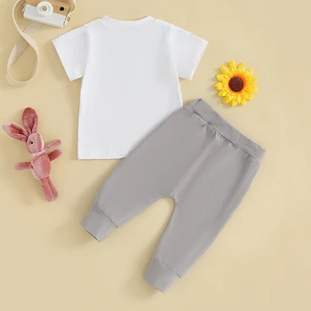 Mažylis Baby Boy Vasariniai drabužiai Velykų apranga Trumpomis rankovėmis Laiškas Spausdinti Įgulos marškinių kelnės 2PCS Kūdikių komplektas