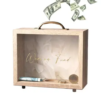 Mediena Piggy Bankai Taupykite pinigus Dėžutė Dekoratyvinė namų ūkio organizavimo dėžutė Atostogų fondo dėžutė Dekoratyvinė kelionių vestuvių fondo dėžutė