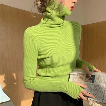 Megztas megztinis Moterys Korėjietiška versija Turtleneck megztinis Žieminis vienspalvis megztinis Liekninantis interjeras Apledėjimas Šiltos pagrindinės viršūnės