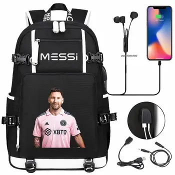 Messi didelė kuprinė Verslo nešiojamasis kompiuteris USB įkrovimas Neperšlampamos moterys Vyrai Juodi mokykliniai krepšiai Kasdienės kelionės Sacola mochila