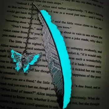 Metalinė žymė Elegantiška metalinė plunksna Žymelė su drugelio pakabuku Retro mielas knygų žymeklis vaikams Dovanų raštinės reikmenys namams