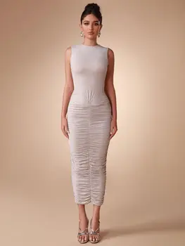 Midi vakarėlio suknelė Moterys Bodycon suknelė Elegantiška pilka seksuali vakaro gimtadienio klubo apranga Vasaros naujas atvykimas 2023