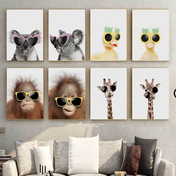 Miela antis Juokinga žirafa Koala Orangutanas Dovanos Gyvūnai Plakatas ir drobė Spausdinimas Sienų iliustracija Paveikslėlis vaikams Vonios kambario namų dekoras
