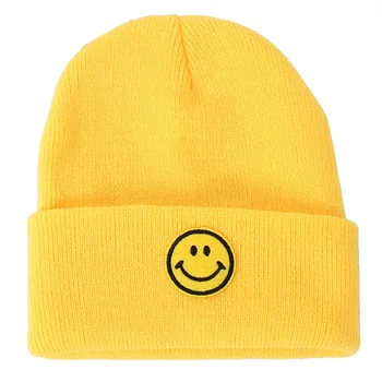 Miela šypsena Veidas Vaikai Megzta skrybėlė Žiemos berniukai Mergaitės Pupelės Žalia Rožinė Geltona Juoda Oranžinė Mėlyna