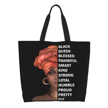 Mielos afroamerikietės juodaodės karalienės pirkinių krepšiai Perdirbimas Bakalėjos drobė Pečių pirkėjo krepšys