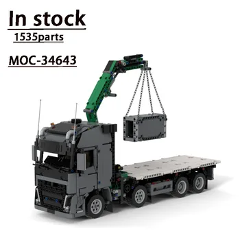 Miesto pagrindinis transporto kranas MOC-34643 Sunkiųjų mašinų surinkimo bloko modelis sumontuotos techninės dalys 1535vnt Vaikų gimtadienio žaislų dovana