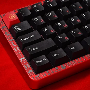 MiFuny Juoda ir raudona Rusiškas klavišų dangtelių rinkinys 140Keys CHERRY profilis Klaviatūros dangtelis Žaidimų klavišų dangteliai mechaniniams klaviatūros priedams