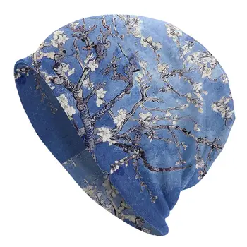 Migdolų žiedai mėlyni Vincentas Van Gogas Postimpresionistas tapytojas Unisex Bonnet Thin Hip Hop Double Layer Thin Hats for Men Women