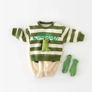 MILANCEL kūdikių drabužių komplektas Dinozaurų stiliaus berniukų drabužių kostiumas mielas gobtuvas ir viso ilgio kelnės 2 PCS berniukų apranga