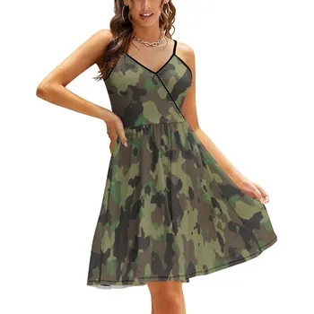 Military Camo Dress Women Camouflage Army Kawaii Suknelės Spring Off Shoulder Aesthetic Print Casual Dress Big Size 2XL