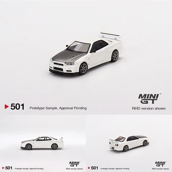MINI GT 1:64 Skyline GTR R34 V-Spec II N1 White Diecast Diorama automobilių modelių kolekcija Miniatiūrinis Carros 501