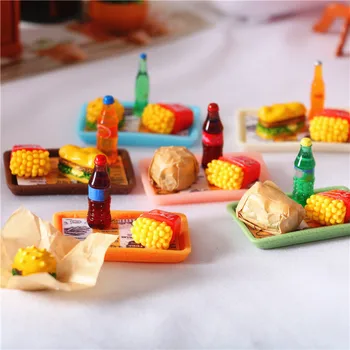 Mini mėsainių kokso rinkinys Miniatiūrinis greito maisto namų dekoras Virtuvės papuošalai Lėlių namelis Žaidimo priedai Žaislai