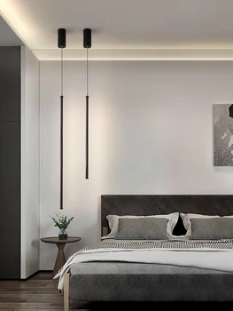Minimalistinis lovos šviestuvas Šiaurės šalių svetainė Fonas Sieninis pakabinamas linijinis šviestuvas Modernus minimalistinis valgomojo šviestuvas