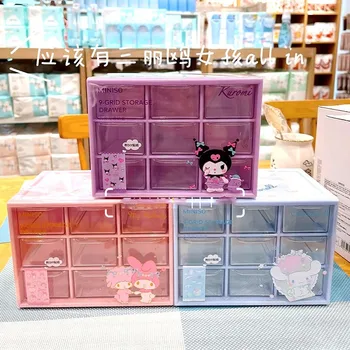MINISO Sanrio serijos devynių kvadratų tinklelio saugojimo dėžutė Hello Kitty Kuromi My melody cartoon kawaii desktop bendrabučio daiktadėžė