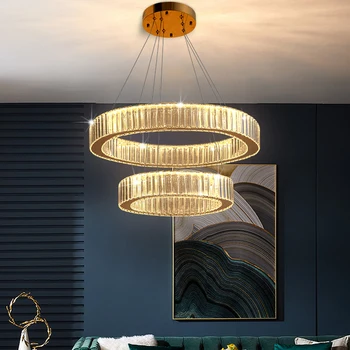 Modernus LED krištolo šviestuvas Prabangus apvalus žiedinis pakabinamas šviestuvas miegamajam Svetainė Loftas Salonas Dekoras Šiaurės aukso pakabinamas šviestuvas