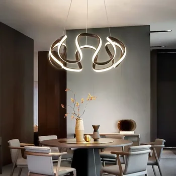 Modernus LED pakabukas Šviesa Minimalistinės linijos Spiralinė kava Juoda pakabinama lempa viešbučio svetainei Restorano dekoro šviestuvai