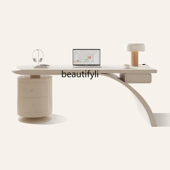 Modernus minimalistinis stalas prancūziško kremo formos lengvas prabangus stalas medžio masyvo kompiuterio stalas