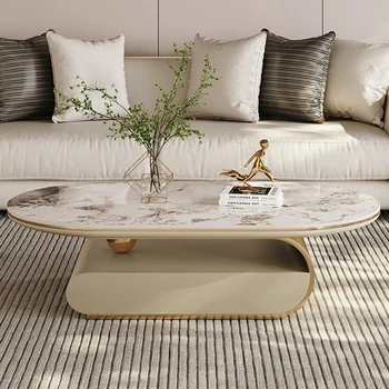 Modernus šiaurietiškas kavos staliukas su daiktadėže Auksinė sofa Marmuras Šiaurės šalių estetinis šoninis staliukas Svetainė Sillas para Sala de Estar dekoras