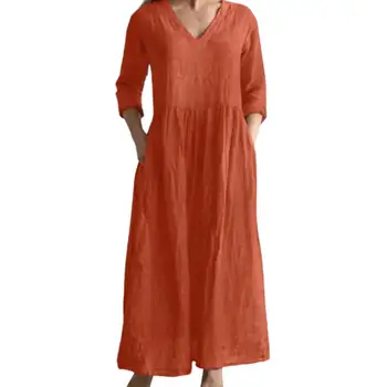 Moteriška V formos kaklo ilga suknelė su kišenėmis idealiai tinka 2023 m. vasaros chalatui