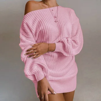 Moteriškas megztinis 2023 ruduo/žiema Naujas prieskonis nuo pečių Seksualus megztinis Laisvas didelio dydžio megztinis