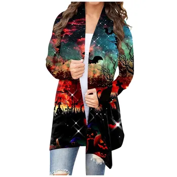 Moteriškas paltas Pavasaris Rudens stilius Laisvalaikio paltas Mada Gėlių Helovinas Spausdinti Vidutinio ilgio Megztinis Striukė Paltas