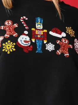 Moteriški kalėdiniai džemperiai ilgomis rankovėmis ekipažo kaklas atspausdintas džemperis su gobtuvu kasdienybei