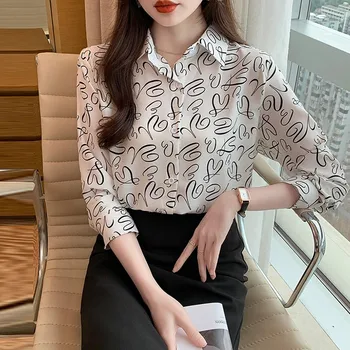 Moteriški šifoniniai marškiniai ilgomis rankovėmis Naujas atvykimas 2024 m. pavasario korėjietiško stiliaus pagrindai Laisvalaikio topai Biuro ponios elegantiški marškiniai W1491