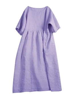 Moteriškos suknelės 2023 Nauja vasarinė trumpa batwing rankovė Amžiaus sumažinta medvilninė suknelė Casual Loose Office Lady Linen Work Dress B49