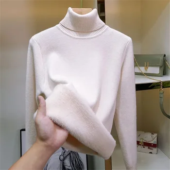 Moterys elegantiškas sutirštinto aksomo pamušalas Vėžlys Žieminis megztinis Šiltas Sueteris Megztas megztinis 2023 Naujas plonas Tops Trikotažas Žiema