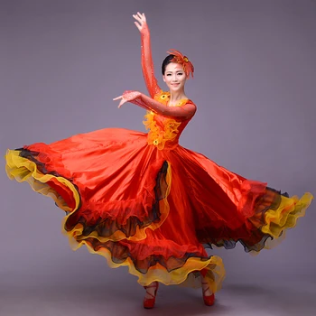 Moterų klasikinio liaudies šokio spektaklio kostiumai Flamenko šokio scenos suknelė Modernūs pramoginių šokių drabužiai moterims VO1062