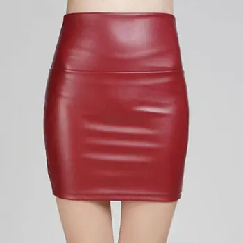 Moterų pavasario vientisos spalvos aukštas juosmuo PU odinis sijonas plonas prigludęs ir plonas apvyniojamas klubų sijonas Moteriškas trumpas sijonas 2023 m