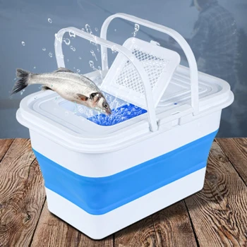 Muselinės žūklės kaušo dėžutė su meškerės laikikliu Nešiojamas žvejybos krepšys Žvejybos kaušas su deguonies siurbliu Lauko žvejybos reikmenų laikymo krepšys 