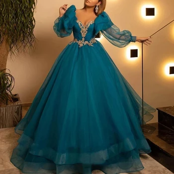 Muslim Prom suknelės Sexy Deep V Neck vakarinės suknelės siuvinėtos Srapless Organza Party suknelės nuo pečių vakarėlio suknelės