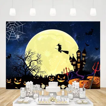 Mėnulio moliūgų fonas Helovino nuotraukų fonas fotografijai Vakarėlio dekoravimo reklamjuostė 