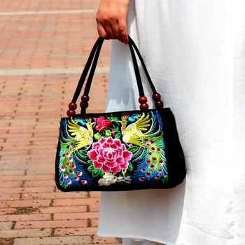 Nacionalinė siuvinėta drobė Dvipusis mažas krepšys Lady Moterų rankinė Laisvalaikio tendencija Retro