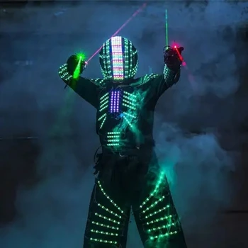 Naktinio klubo karnavalo vakarėlio apranga Stilt robotas LED Pobūvių salės roboto kostiumas Lazerinis šalmas LED roboto kostiumas Drabužiai