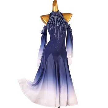National Standard Modern New High-end Performance Competition Waltz Social Dance Dress Diamond Inlaid