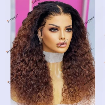 Natural Deep Curly Ombre Brown Human Hair 13X6 Nėrinių priekinis perukas moterims su kūdikių plaukais 360 nėrinių priekinis garbanotų plaukų moterų perukas