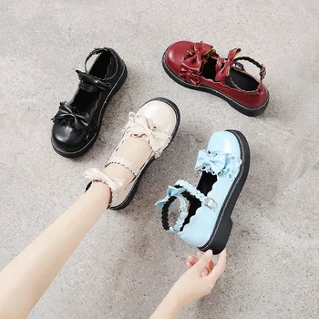Nauja mada Mary Jane moteriški batai Mieli japoniški retro minkšti mergaitės Lolitos batai Mokyklos studentų koledžo saldūs nėrinių lanko odiniai batai