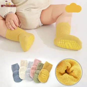 Nauja šilta kūdikio kojinė Paprastumas Vienspalvė veršelių kojinė mažyliui Berniukas Mergaitė Rudens žiema Terry Sutirštinkite neslystančią grindų kojinę