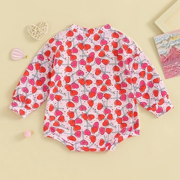 Naujagimių mergaičių Valentino dienos džemperis Romper Heart Print kombinezonai ilgomis rankovėmis mažyliams Mieli drabužėliai