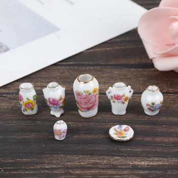 Naujas atvykimas 7 vnt mini 1:12 lėlių namelis miniatiūrinis porceliano gėlių vaza lėlių namelis aksesuarai 1~2.5cm