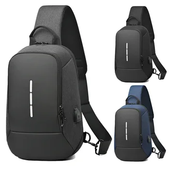 Naujas vyriškas krūtinės krepšys Populiarus krepšys per petį vyrams Neperšlampamas USB skersinis krepšys Trumpi kelioniniai pasiuntinių krepšiai