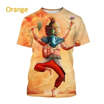 Naujausias karštas išpardavimas Indijos mitas Ganeša 3D spausdinti marškinėliai Vyriški vasaros marškinėliai O kaklo marškinėliai Atsitiktinis induistų dramblys Spausdinti Viršus trumpomis rankovėmis