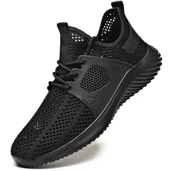 Nauji lengvi vyriški batai Tinklelis Patogūs kvėpuojantys vyriški juodi sportbačiai Laisvalaikio antiskid Dilimui atsparūs bėgiojimo vyriški batai