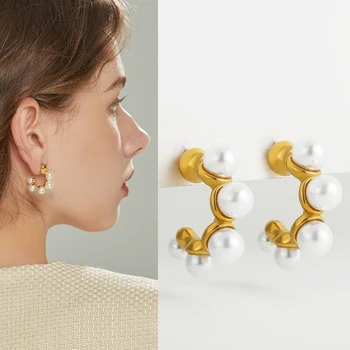 Naujos mados baltų perlų lankų auskarai moterims Perlų imitacija Mini karoliukai Mažo apskritimo auskarai Nerūdijančio plieno moteriški papuošalai