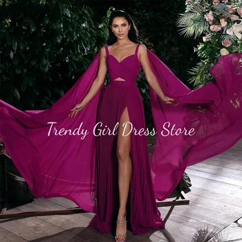Naujos violetinės A linijos vakarinės suknelės High Side Split Prom suknelės Grindų ilgis plius dydis Custom Vestido Boda Invitada Elegante